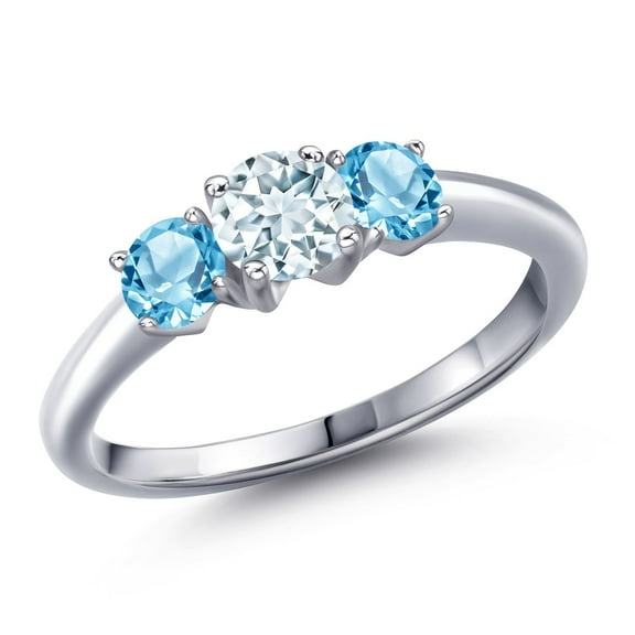 Gem Stone King 925 Sterling Silver Sky Blue Aquamarine and Swiss Blue Topaz Engagement Ring for Women | 1.21 Cttw | Round 5MM | Gemstone March Birthstone | Size 6