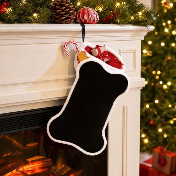Dog Christmas Stocking Velvet Pet Stocking with Hanging Loop for Gifts and Treats Christmas Fireplace Decor