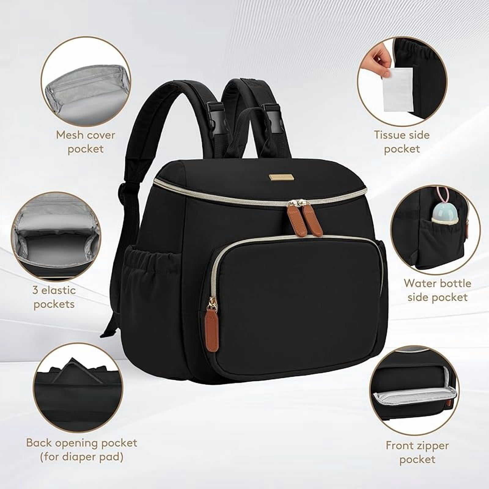 Diaper Bag Backpack, Lightweight Baby Bag for Moms and Dads, Compact Travel Diaper Backpack with Stroller Straps & Changing Pad, Waterproof & Stylish Baby Bag for Everyday Essentials