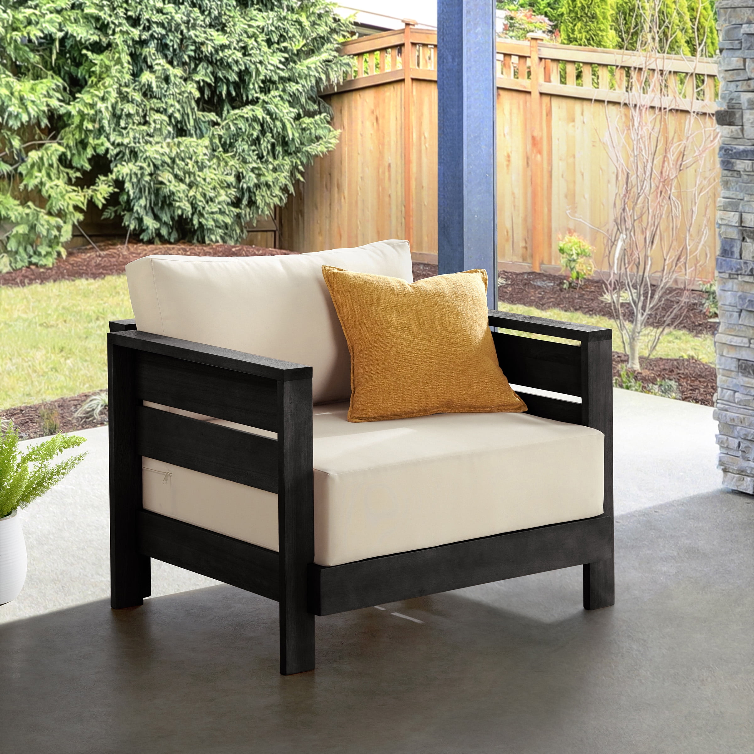 Alaterre Furniture Barton Outdoor Patio Armchair - Weather-Resistant Outdoor Chair (Black)