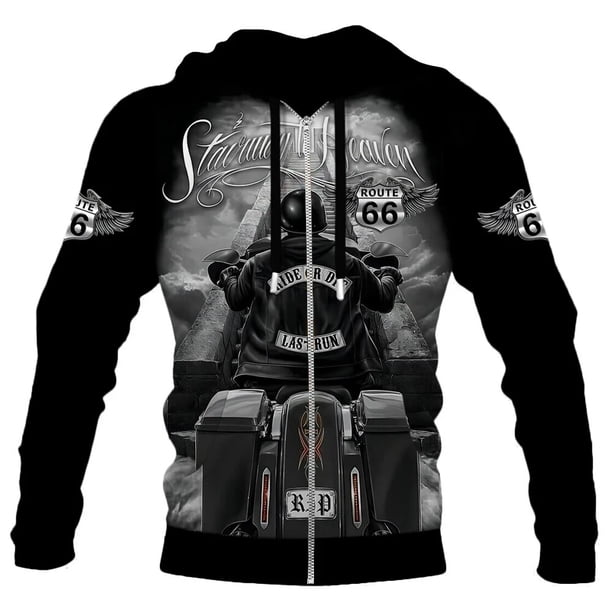 Nueva sudadera con capucha con cremallera para hombre, chaqueta con estampado 3D de motocicleta Route 66, ropa de abrigo de gran tamaño para hombre, sudadera con capucha de moda urbana para hombre