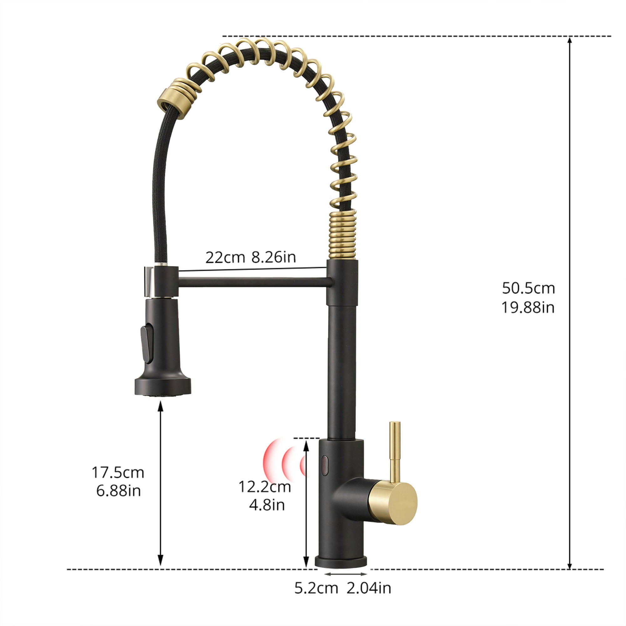 ANGELES HOME Touchless Kitchen Faucet with Pull Down Sprayer, Motion Sensor Smart Hands-Free Activated Single Hole Spring Faucet for Kitchen Sink, Matte Black&Brushed Gold