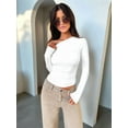 thumbnail image 6 of Women'S Off Shoulder Tops Dressy Long Sleeve Asymmetrical Slim Fit Going Out Fall Blouse Ruched Shirts Cream White S, 6 of 8