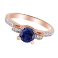 thumbnail image 2 of AFFY Round Cut Simulated Blue Sapphire, White Natural Accent Diamond Solitaire Ring In 10K Rose Gold, Ring Size-5, 2 of 2