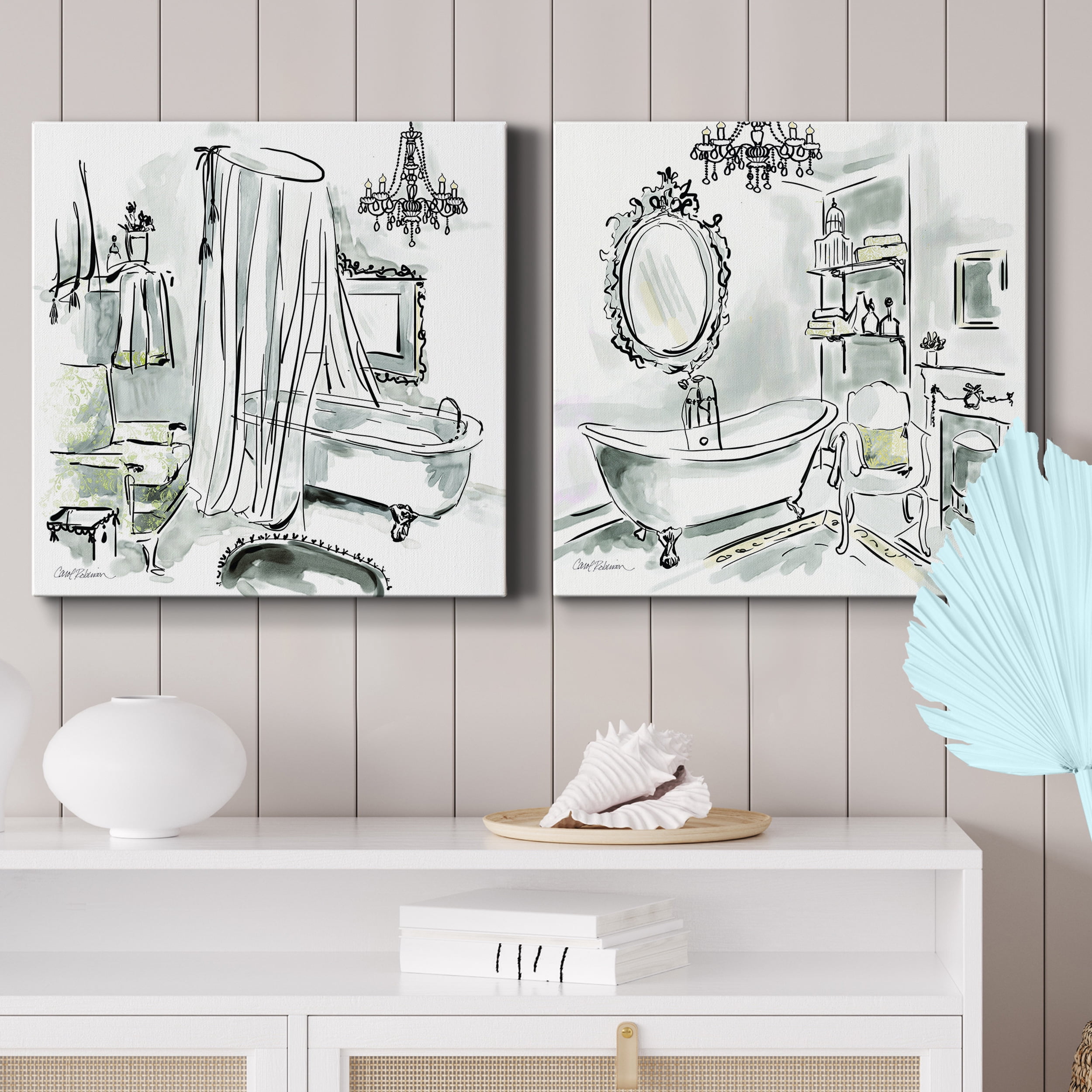 Opulent Bath I - Premium Gallery Wrapped Canvas - Ready to Hang Set of 2 - 10 x 10 Each