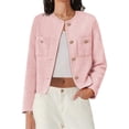thumbnail image 2 of Long Sleeve Women's Tweed Jackets Business Button Down Casual Cropped Blazer with Pockets, 2 of 6