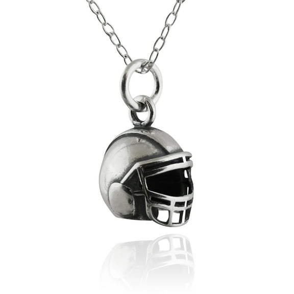 Sterling Silver Tiny Football Helmet Charm Necklace, 18" Chain