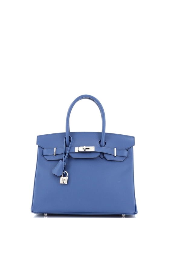 Pre-Owned Birkin Handbag Bleu Brighton Epsom with Palladium Hardware 30 By Rebag
