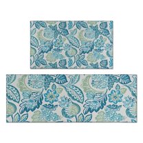 Blue Pioneer Flower Kitchen Rugs Sets Of 2,Anti Fatigue Kitchen Mat Rugs Non Slip Washable,Decorative Kitchen Floor Mats for Kitchen,Sink,Laundry,17"x30" 17"x47"