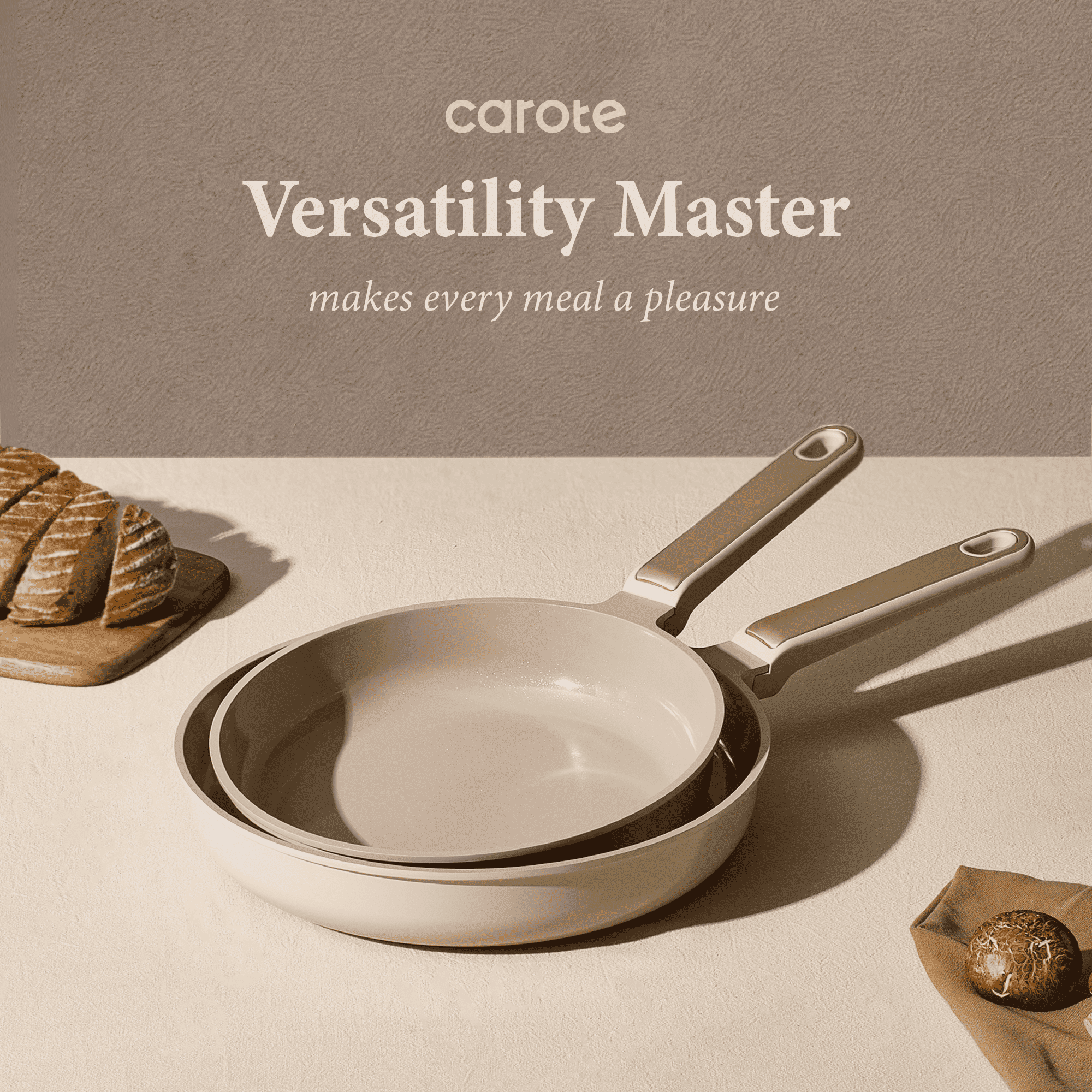 Carote 14-Piece Pots and Pans Set, Ceramic Nonstick Cookware Set with Utensils,Induction Compatible, Taupe