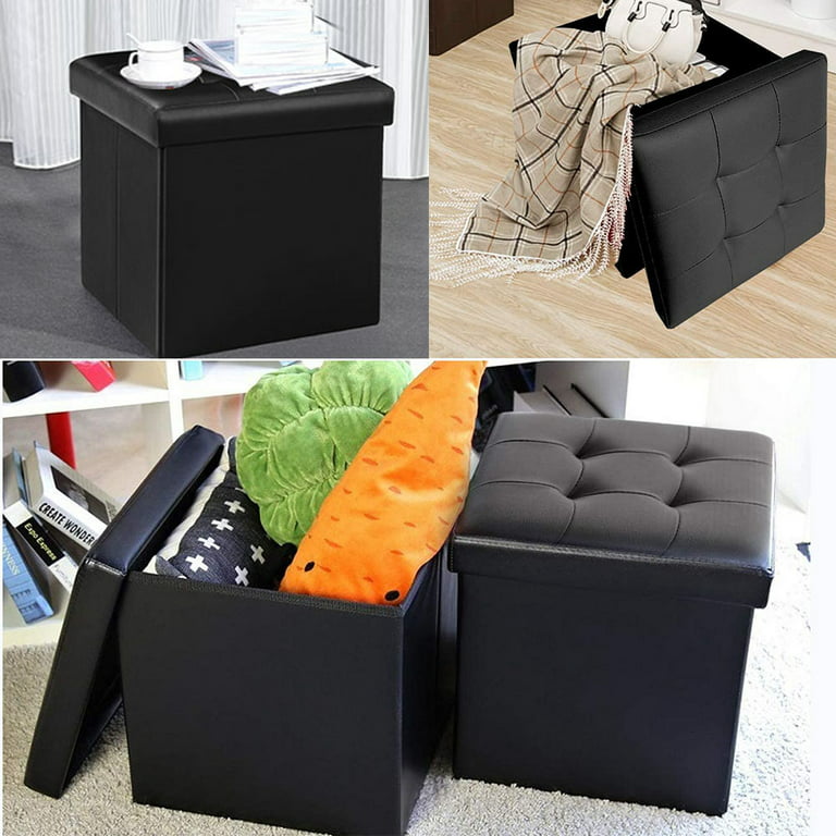 Folding Storage Ottoman Footrest Stool Faux Leather Seat Chest Soft Seat  Foldable Storage Boxes Footrest Step Stool Storage Box Chair 
