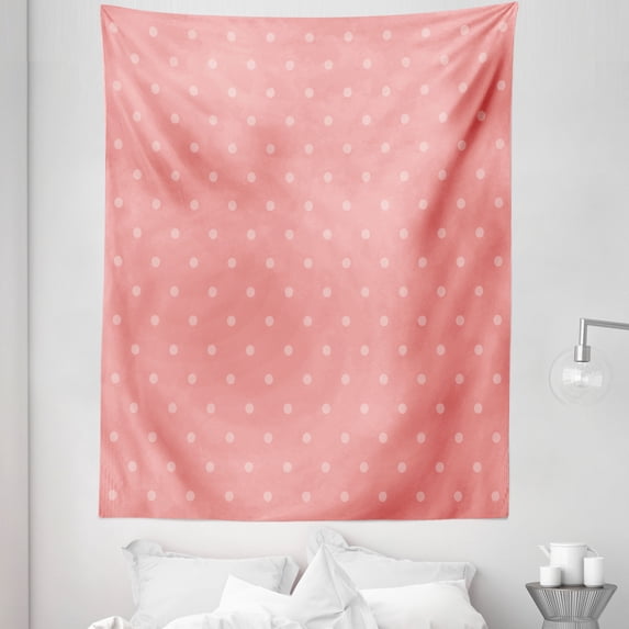 Rose Tapestry, Old Fashioned Symmetrical Classic Polka Dots Pattern in Pastel Colors Simple Retro, Fabric Wall Hanging Decor for Bedroom Living Room Dorm, 5 Sizes, Coral and Rose, by Ambesonne
