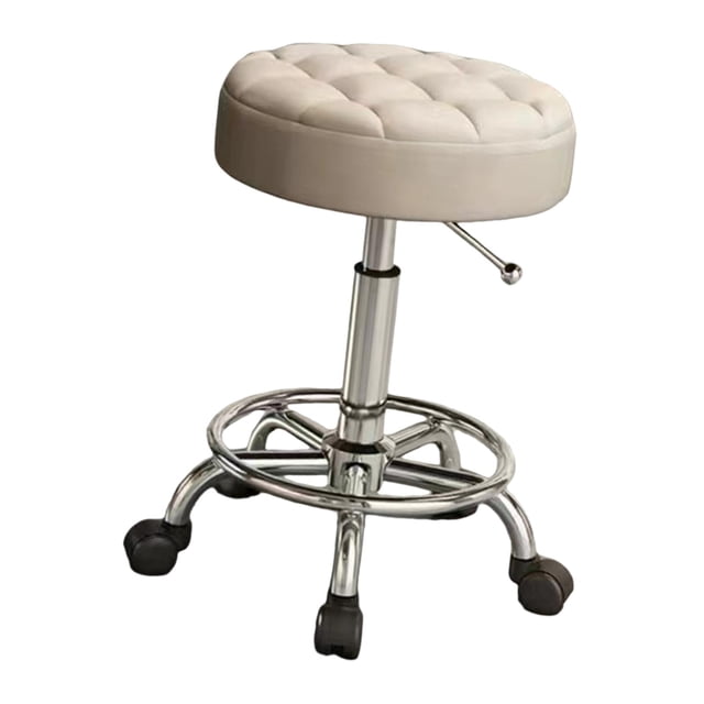 Taburete giratorio ajustable BLESIY con reposapiés y cojín de esponja 45 a 58 cm Beige