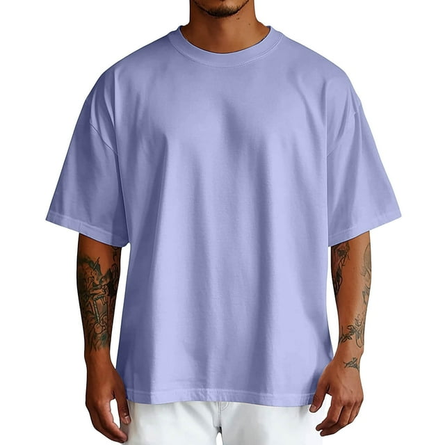 T-shirts Surdimensionnés pour Hommes Mode T-Shirt Rafraîchissant Doux Manches Courtes Décontracté Basique Col Rond Tee Coton de Qualité T-Shirts Athlétiques