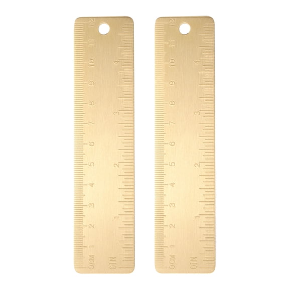 Uxcell 2pcs Gold Brass Ruler 13cm (4 Inch) Metric Inch Dual Scale Straight End Ruler Bookmark