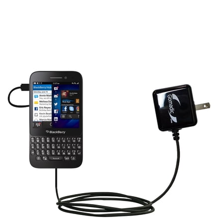 Gomadic Intelligent Compact AC Home Wall Charger suitable for the Blackberry Q5 - High output power with a convenient, foldable plug design - Uses Tip