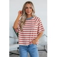 thumbnail image 5 of Women's Tomato Red Stripe Print Contrast Collar Raglan Sleeve T-Shirt – Stylish and Comfortable Casual Tee | [ZhiHiMeRi] | (US 12-14)L, 5 of 11