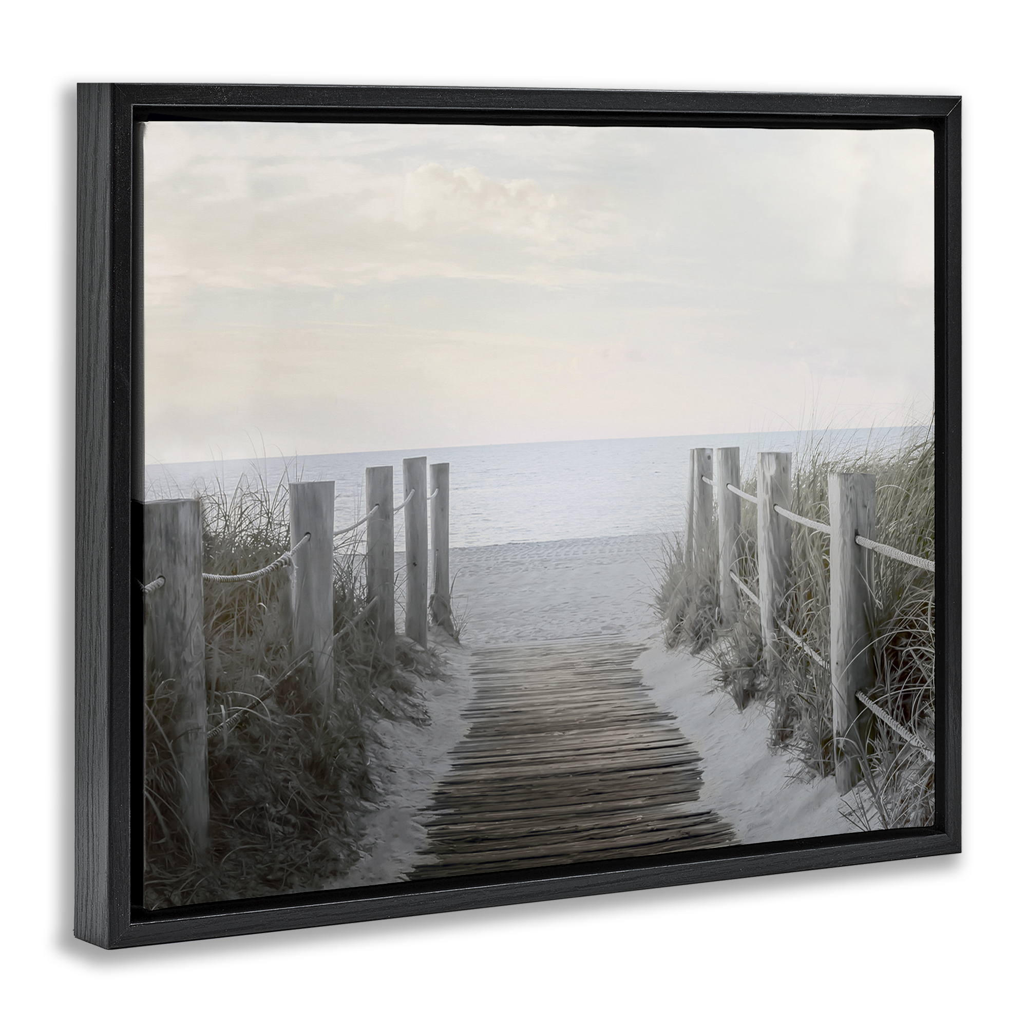 Stupell Industries Boardwalk Steps to Beach Landscape Photography Black Floater Framed Canvas Art Print Wall Art, 21 x 17