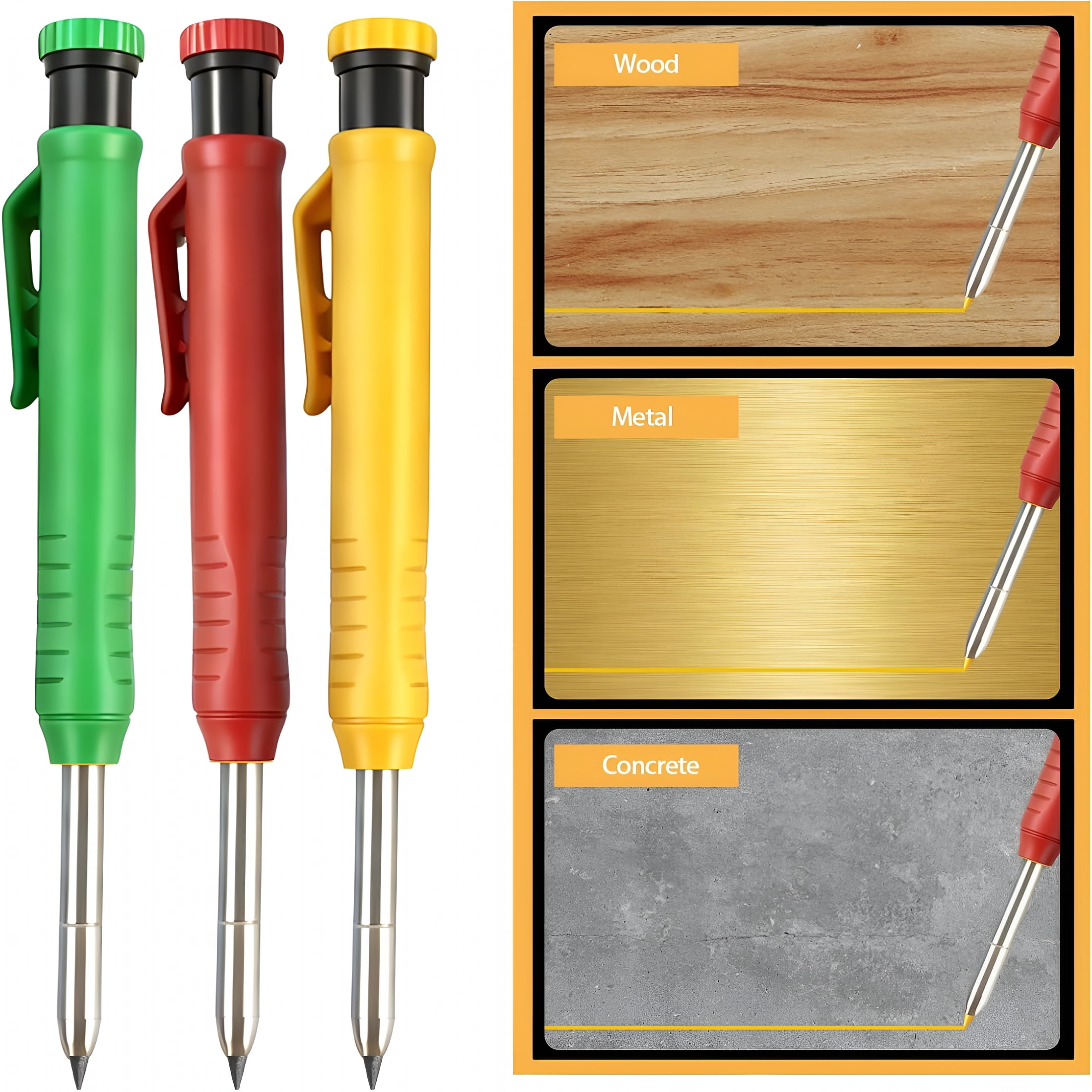 CCOCC 2026 New 12 Pcs Solid Carpenter Pencils with Built in Sharpener Long Nosed Deep Hole Mechanical Pencil Marker Construction with 72 Pcs 2.8Mm Refills for Drafting Architect Tool Woodworking