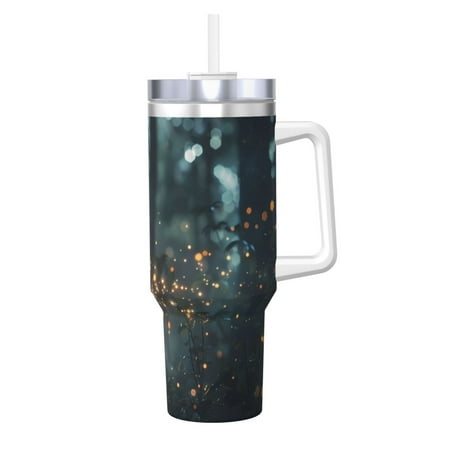 

Cauagu Magical Butterfly In Forest Print Stainless Steel Vacuum Insulated Tumbler 40oz Water Bottle with Handle & Flip Straw Reusable Travel Coffee Mug for Women & Men