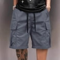 thumbnail image 7 of Mens Baggy Cargo Shorts Knee Length Elastic Waist Drawstring Casual Work Shorts Summer Hiking Outdoor Water Resistant Shorts with Muti Pockets Dark Gray, 7 of 7
