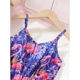 thumbnail image 5 of Mikrdoo 8Y,9Y,10Y,11-12Y,13-14Y Kids Girls Straps Summer V-neck Flamingo Print Wide Leg Jumpsuit Overall Purple 11-12 Years, 5 of 8