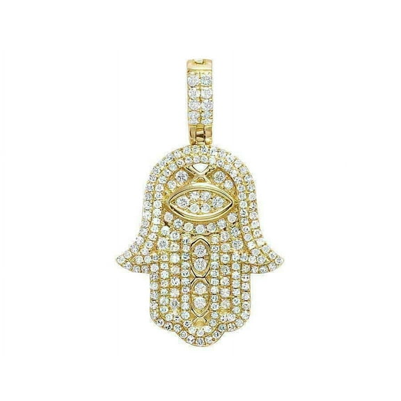 Precious 2Ct Round Cut Lab Created Diamond Hamsa Evil Eye Pendant Charm in 14K Yellow Gold Finish Silver