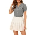 thumbnail image 1 of INSPIRE CHIC Women's Blouses Peter Pan Collar Puff Short Sleeves Ruffle Plaid Shirt Tops M Blue, 1 of 7