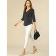 thumbnail image 3 of Top de blusa de oficina vintage con botones de manga 3/4 y lunares para mujer Negro XL, 3 of 6