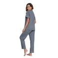 thumbnail image 4 of ANLIQI Women's 100% Cotton Pajama Set Button Down Sleepwear Short Sleeve Shirt and Long Pants Soft ladies Lounge Sets(Dark Grey,L), 4 of 7