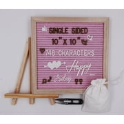 Pink Felt Letter Board 10x10 Inches Changeable Message Board 746 Letters & Emojis, Wall Hanging Hook, Oak Frame, & Canvas Bag