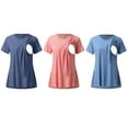 thumbnail image 3 of Youmylove Women Maternity T-Shirt Short Sleeve Side Button O-Neck Solid Color Nursing Tops For Breastfeeding 3-Pack Ladies Stylish Pregnant Clothes, 3 of 8