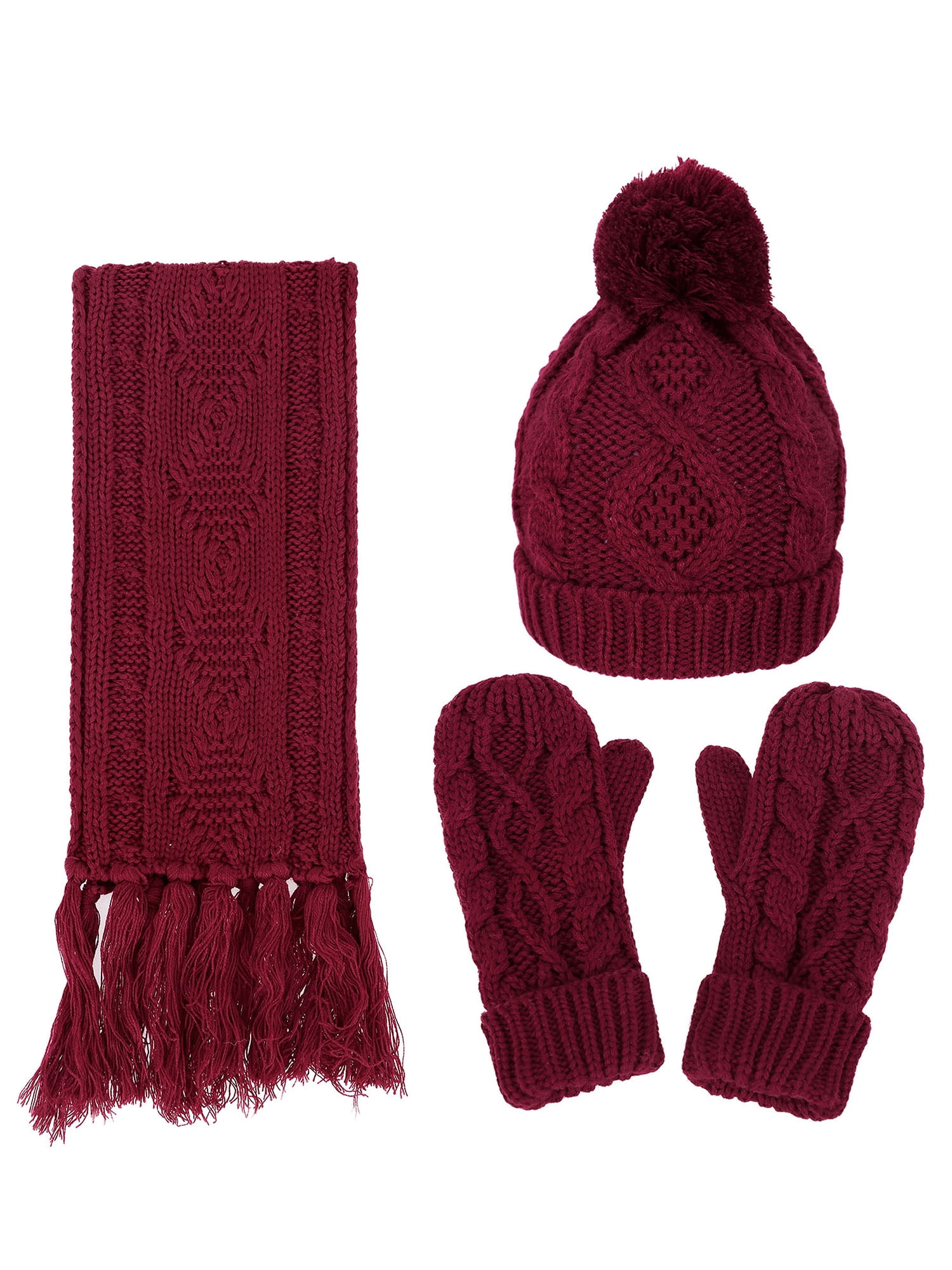 Sportoli Women’s Girls’ kids 3-Piece Cable Knit Cold Weather Set Hat Scarf Glove