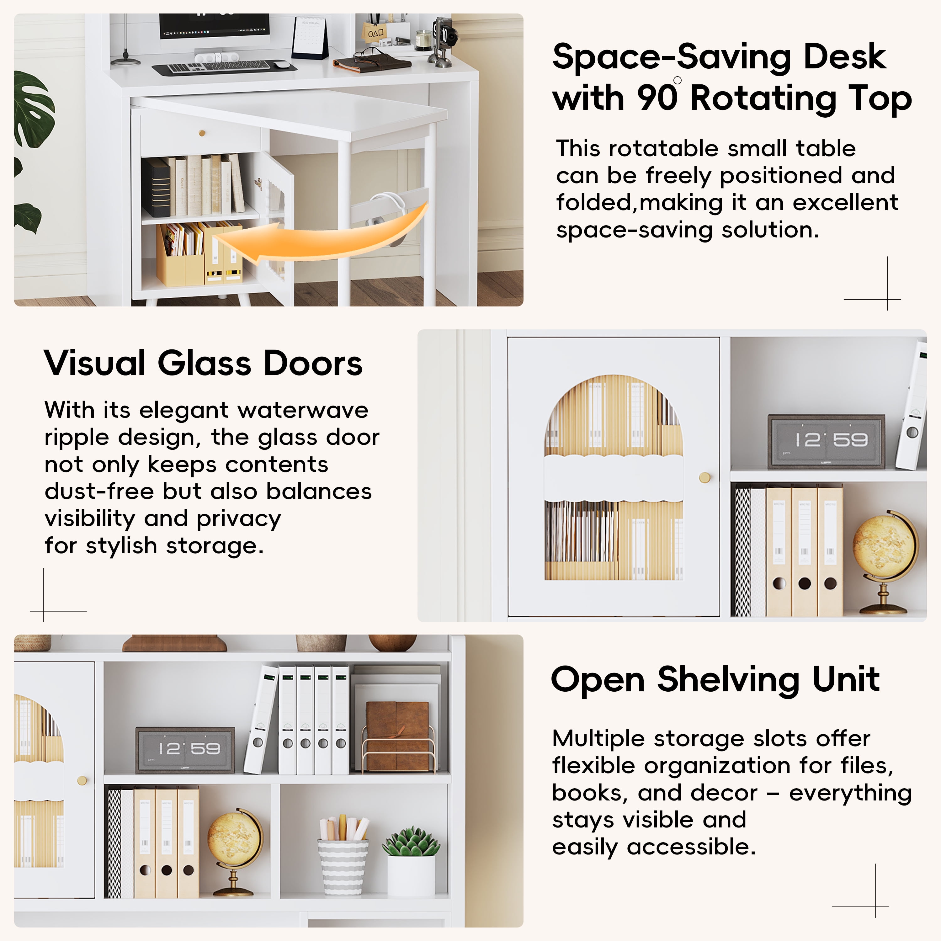 Aukfa Computer Desk with Hutch,LShape Office Desk Gaming Desk, Rotating Desktop,Storage Cabinets for Home Office Bedroom,White