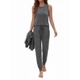 thumbnail image 3 of Weekease 3 Piece Sets for Women Crew Neck Tank Pockets Drawstring Pant Long Sleeve Cardigan Fall Pajamas Comfy Loungewear, 3 of 8
