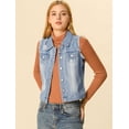 thumbnail image 2 of Unique Bargains Women's Turn Down Collar Button Denim Washed Vest, 2 of 6