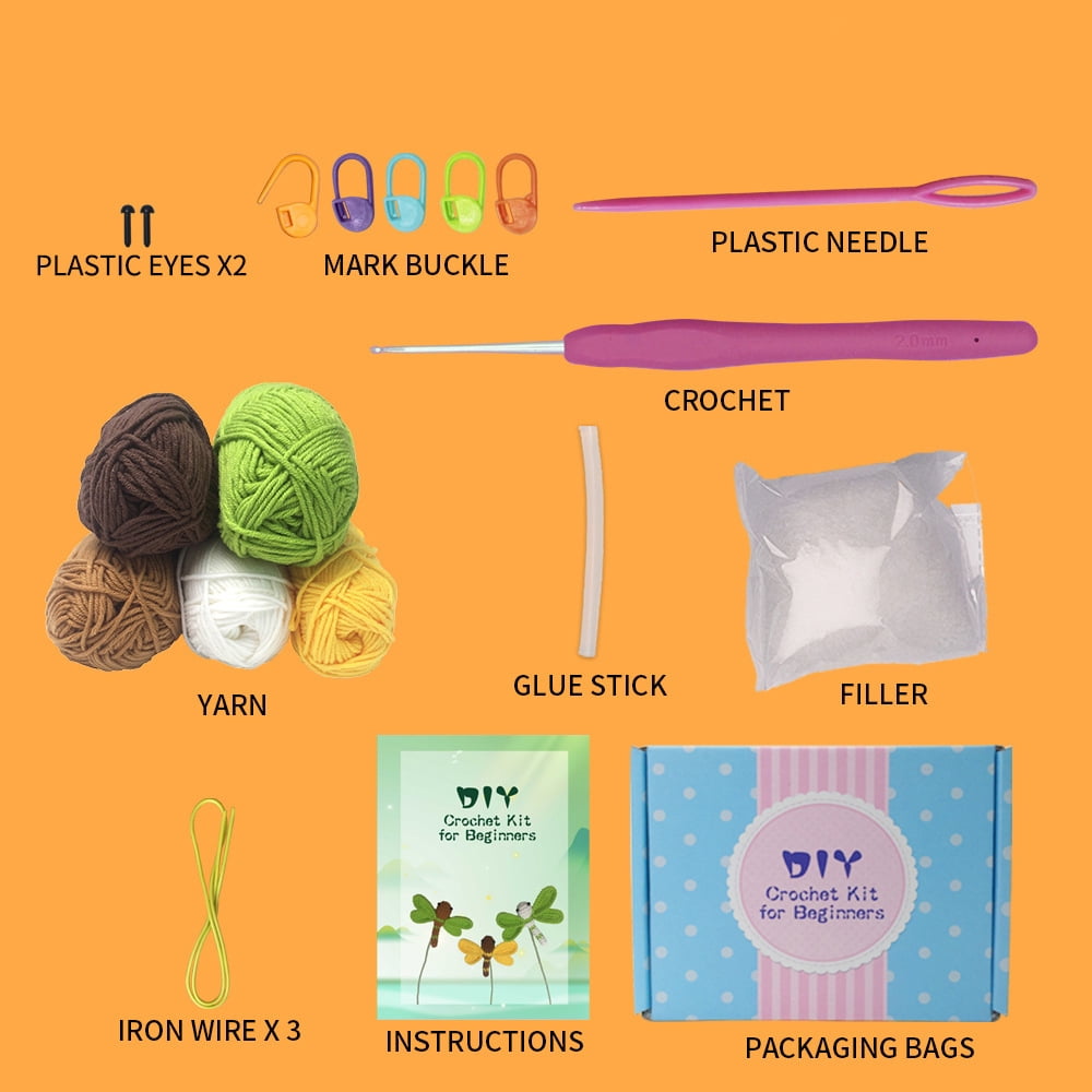 Crochet Dragonfly Kit for Beginners With Video Tutorial Cotton Knitting Yarn Thread Needles Hook Knit Tool Set DIY Craft
