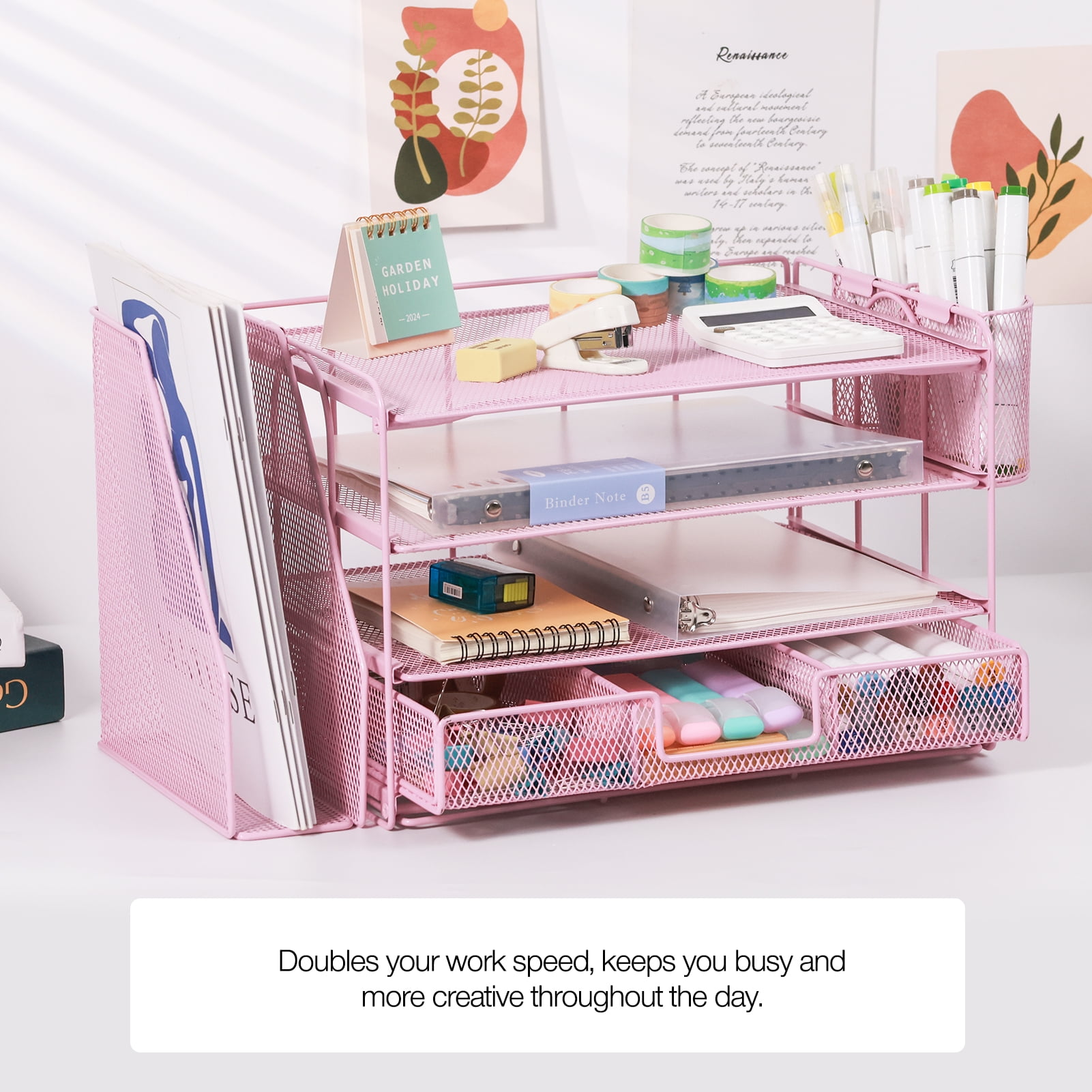 Livhil Desktop Organizer 4-Tier Desk Organizers Sets and Storage, File Organizers for Desk Drawer Organizer, Paper Organizer for Desk (Pink)