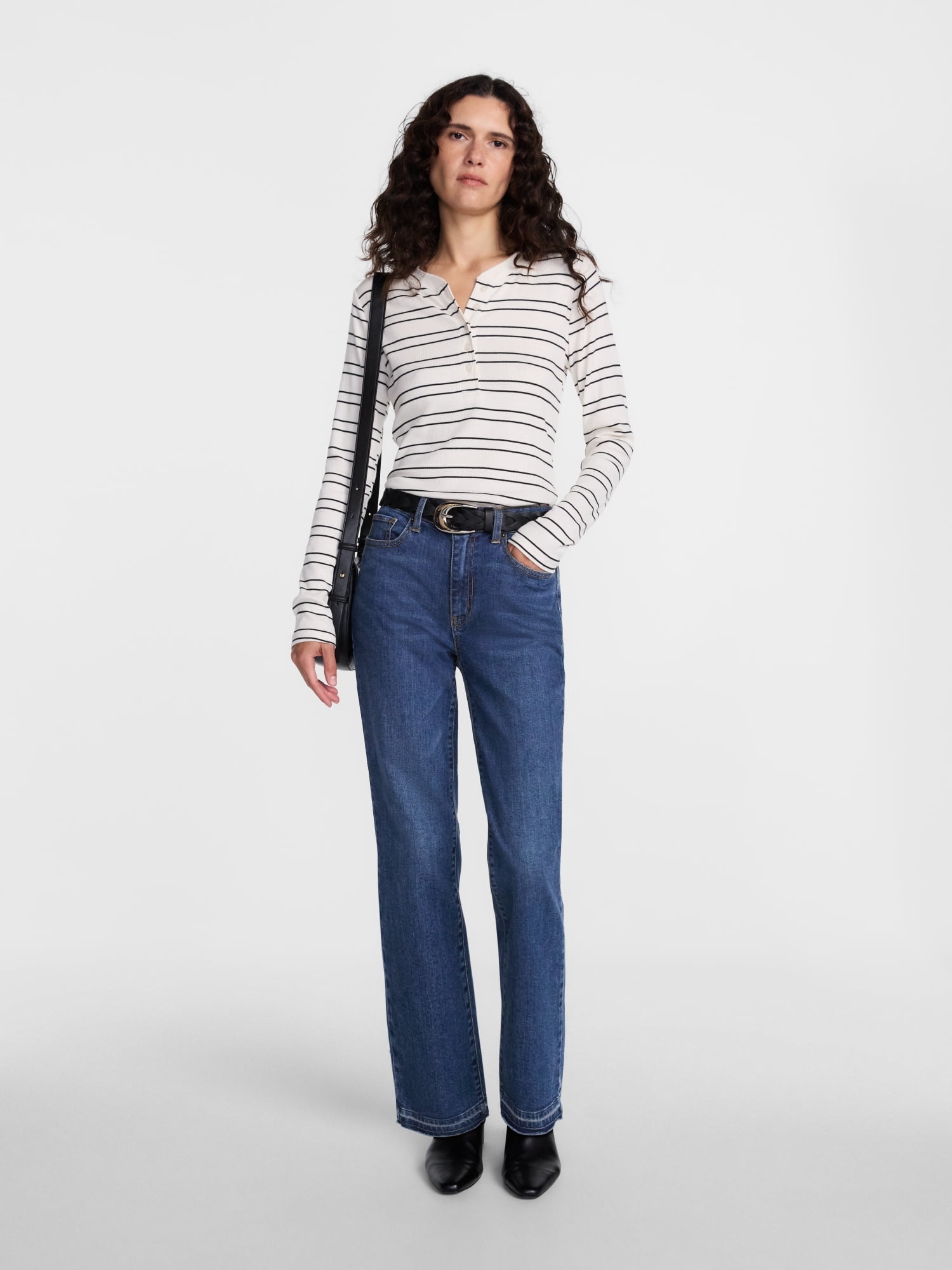 Scenario Women's and Women's Plus High Rise Straight Leg Let Down Hem Jeans, 29" Inseam, Sizes 0-28W