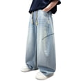 thumbnail image 2 of CAIXIA Back To School Boys Cargo Jeans Baggy Straight Leg Washed Denim Pants Elastic Y2k Trendy Vintage Trousers Elastic High Waisted Kids Clothes with Pockets, 2 of 5