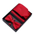 thumbnail image 4 of Conjunto de corbata y pajarita de poliéster, elegante y exquisito, gemelos en caja de regalo para novio, color rojo, 4 of 12
