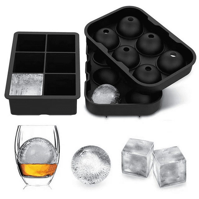 Bandejas de cubitos de hielo de silicona (juego de 2) molde de bola de hielo de whisky, bandeja cuadrada de cubitos de hielo grande para cócteles y bourbon Vhermosa CPB-DE-LYY1301