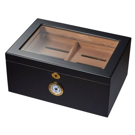 Black Finish Humidor - Visol Rainier Glass Top with Black Matte Finish Cigar Humidor - Holds 100 Cigars