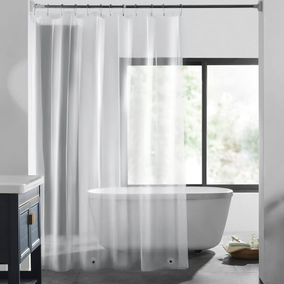 72x80 inch thick clear shower curtain lining, heavy duty waterproof EVA shower curtain lining with 5 bottom magnets and 12 loop holes, clear
