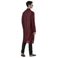 thumbnail image 3 of Ethnix Men's Embroidered Banded Collar Pure Linen Indian Kurta Tunic Pajama Set; Maroon; XL, 3 of 6