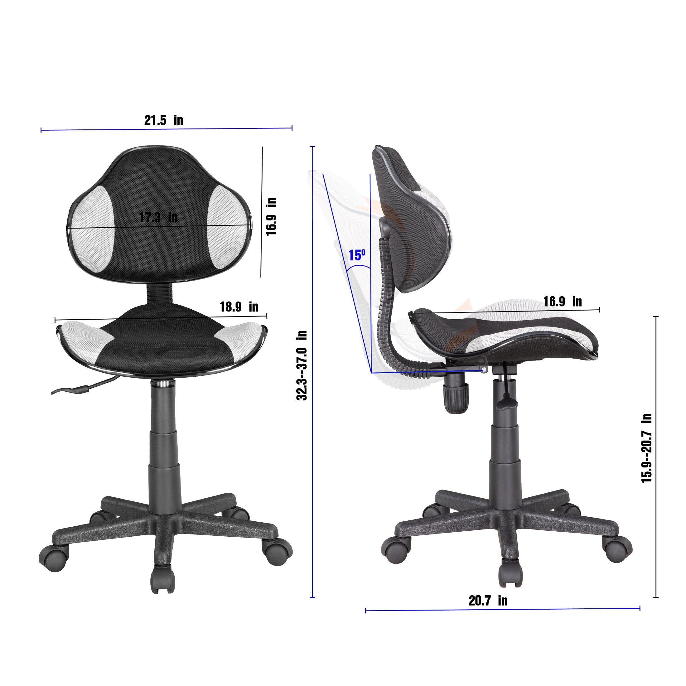 JJS Home Office Low Back Computer Executive Chair, Ergonomic Mesh Chair with Extra Large Base and Pads, Black/Grey