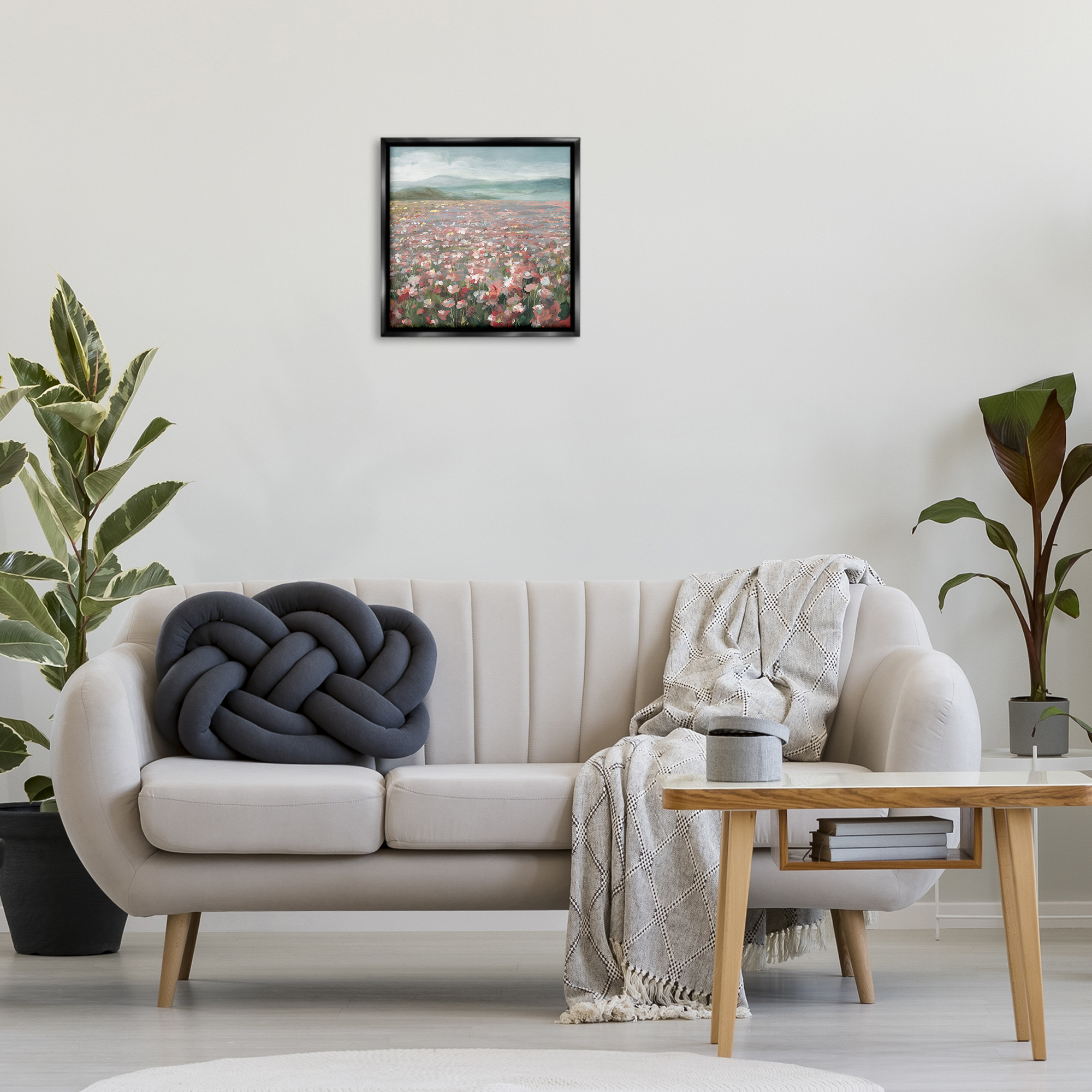 Stupell Industries Soft Headland Wildflowers Landscape Painting Black Floater Framed Art Print Wall Art, 18 x 18