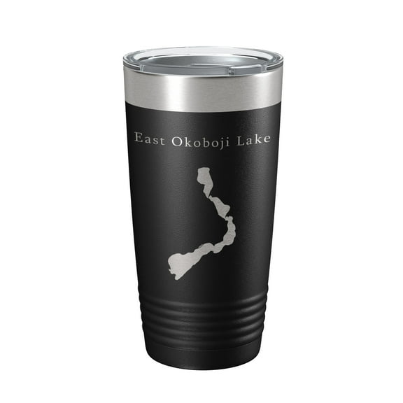 East Okoboji Lake Map Tumbler Travel Mug Insulated Laser Engraved Coffee Cup Iowa 20 oz Black