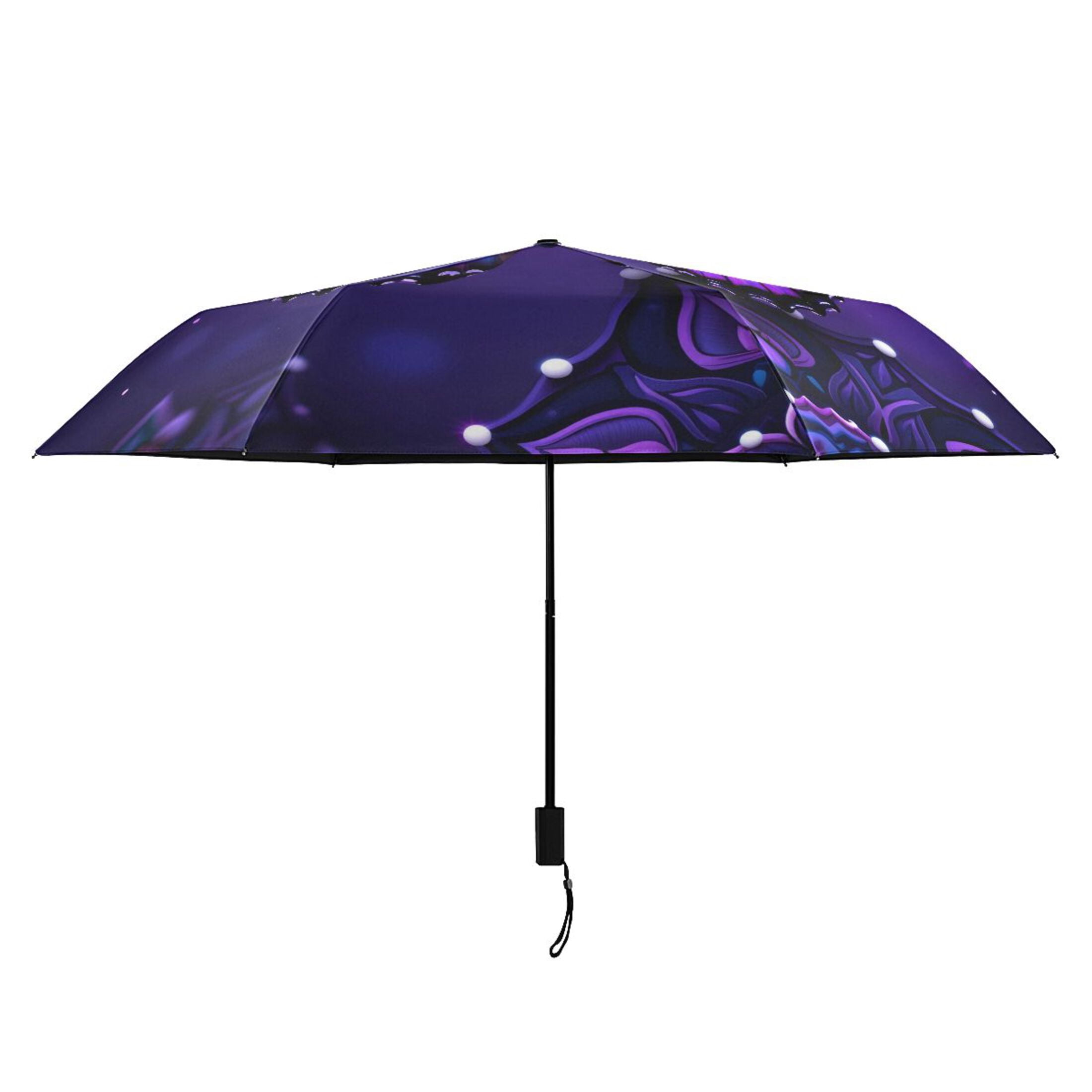 Mandala Flowers Purple Butterflies All Weather Umbrella Triple Folding Parasol 6 Ribs UV Protection Portable