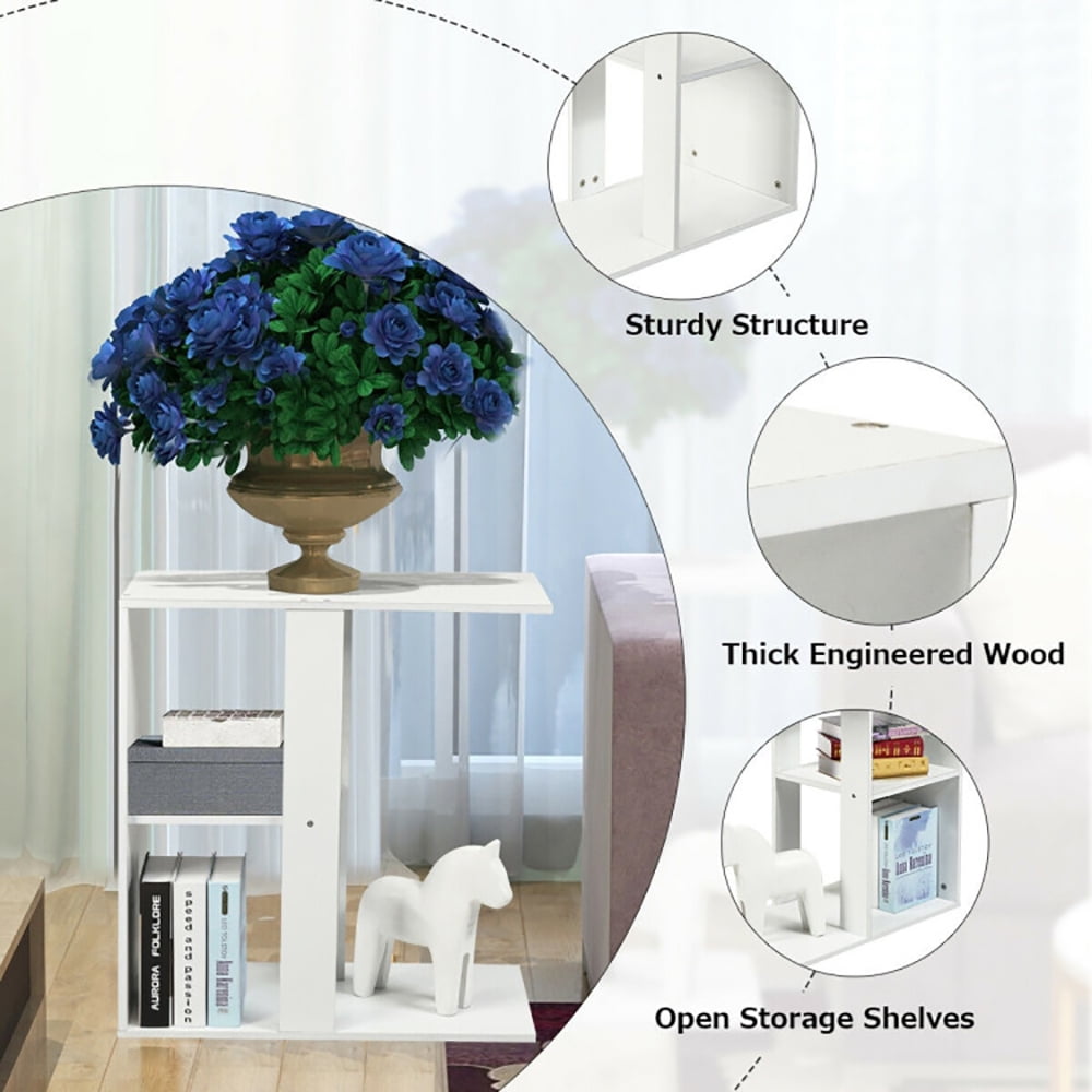 Finihen Side Table, 3-Tier Narrow Side Table with Storage Shelf, for Living Room, Bedroom, White